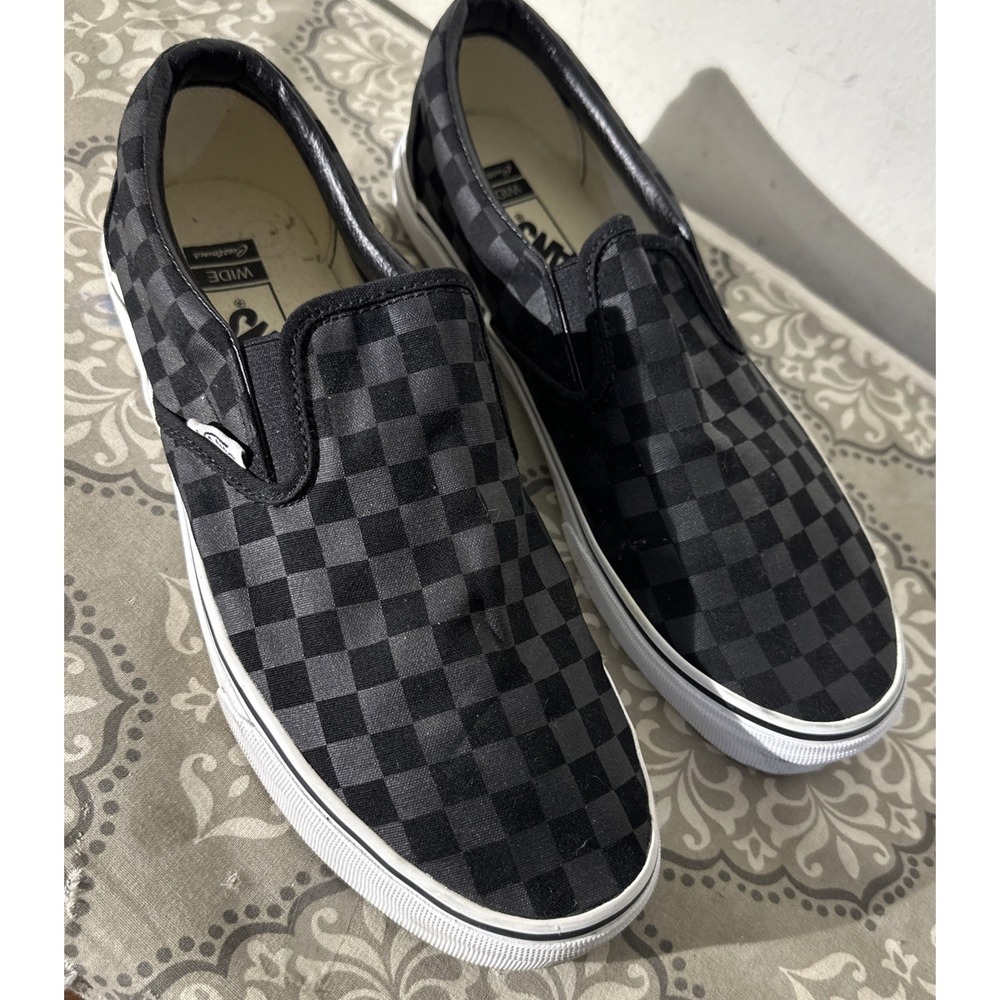 RARE🔥 VANS Slip On Gray Black Checkerboard Racing Flag Sz 11 Canvas Shoes Men
